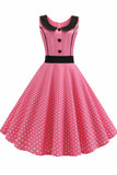Pink Polka Dot Babydoll Button A-line Dress - Mislish