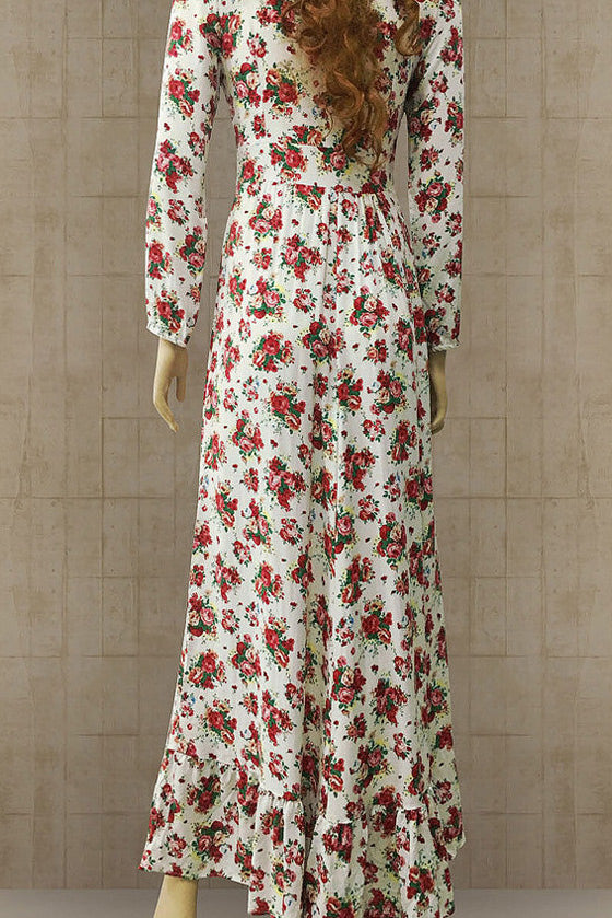 Plunging Long Sleeve Floral Maxi Dress