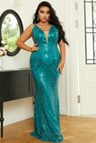 Plus Size Blue Sleeveless Evening Gown Prom Dress
