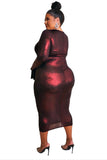 Plus Size Burgundy Long Sleeve Cocktail Party Dress