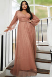 Plus Size Long Sleeve A-Line Prom Evening Dress