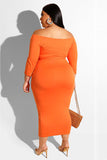 Plus Size Orange Bodycon Mid Length Dress