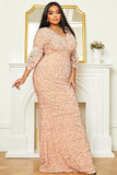 Plus Size Pink Sequins Prom Gown Evening Dress