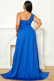 Plus Size Royal Blue One Shoulder Prom Gown Evening Dress