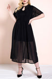 Plus Size Black Chiffon Midi Dress - Mislish