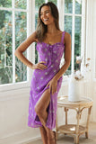 Printed Midi Beach Sweetheart Purple Party Dress 