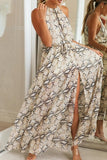 Printed Sleeveless Halter Slit Maxi Dress - Mislish