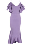 Purple Cross Back Mermaid V-neck Prom Dress
