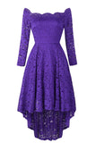 Purple Off-the-shoulder Scalloped High Low Prom Dress - Mislish