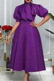 Purple A-Line High Neck Swing Dress