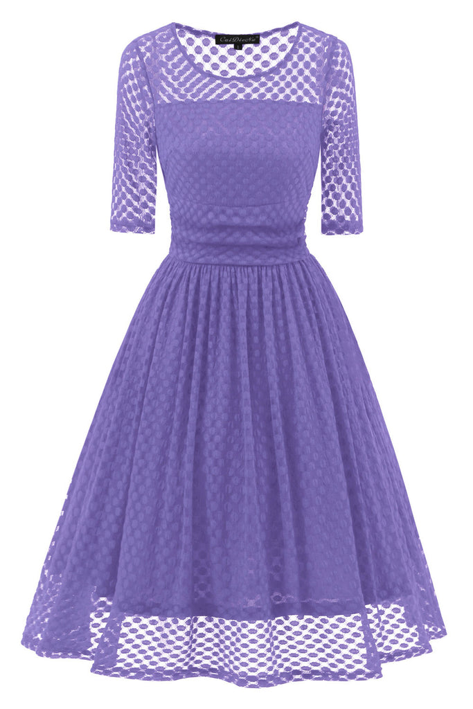 Elegant Purple A-Line Lace Midi Dress