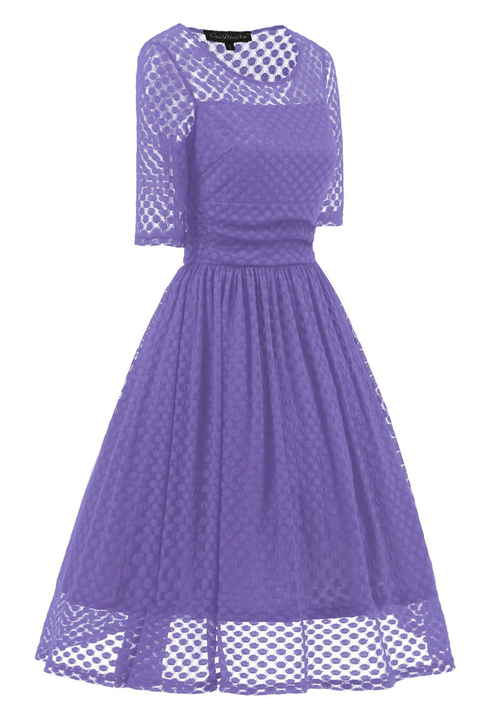 Elegant Purple A-Line Lace Midi Dress