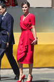 Queen Letizia of Spain Red Cocktail Dress