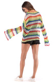 Rainbow Striped Cut Out Knit Blouse - Mislish