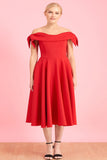 Red A-line Off-the-shoulder Cocktail Dress