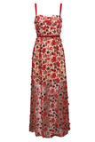 Red Applique See-through Maxi Dress