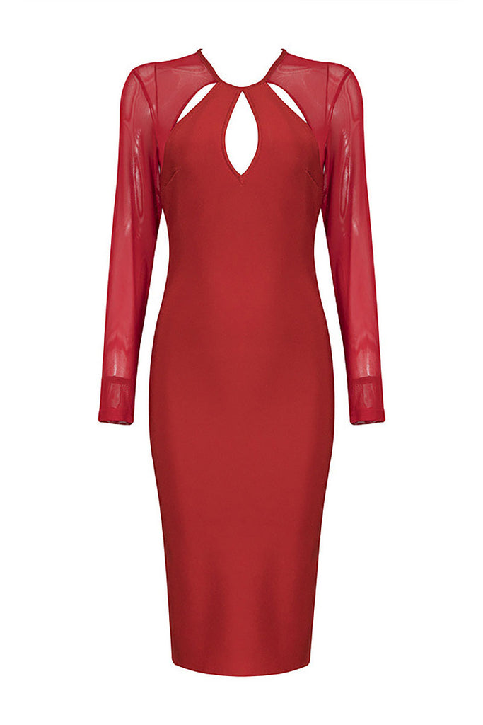 Red Cut Out Bandage Dress With Long Sleeves