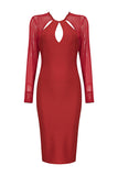 Red Cut Out Bandage Dress With Long Sleeves
