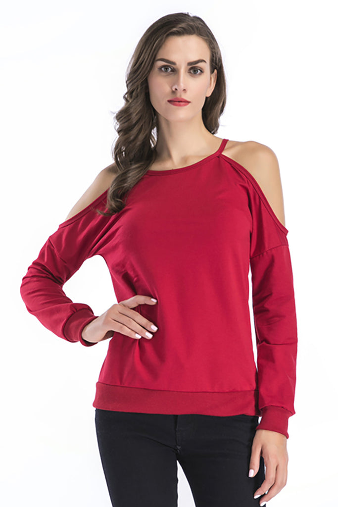 Red Dropped Shoulder Long Sleeve Sweatshirt - Mislish