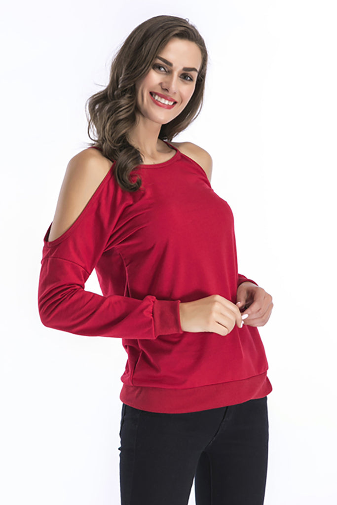 Red Dropped Shoulder Long Sleeve Sweatshirt - Mislish