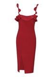 Red Flounce Sleeveless Slit Bodycon Dress - Mislish
