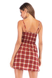 Red Gingham Strappy Backless Short Dress - Mislish