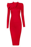 Red High Neck Bandage Dress With Long Sleeves