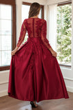 Red Long Sleeves A-Line Applique Prom Formal Dress