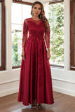 Red Long Sleeves A-Line Applique Prom Formal Dress