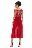 Red Off-the-shoulder Mesh Stitched Chiffon Dress - Mislish