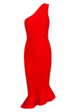 Red One-Shoulder Mermaid Bandage Party Dress