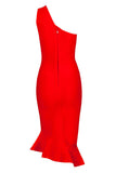 Red One-Shoulder Mermaid Bandage Party Dress