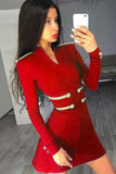 Red Sexy Bandage Bodycon Cocktail Dress With Long Sleeves