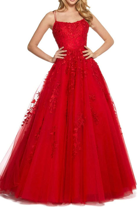 Red Embroidery Backless Ball Gown Prom Dresses