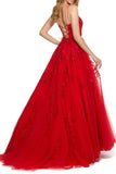 Red Embroidery Backless Ball Gown Prom Dresses