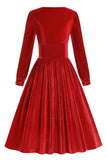 Midi Red Long Sleeve A-Line Party Dress