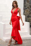 Red Mermaid High Low Formal Evening Dress