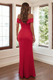 Red Off Shoulder Prom Gown Evening Dress