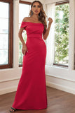 Red Off Shoulder Prom Gown Evening Dress