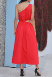 Chic Red One Shoulder Cut Out Maxi Dress