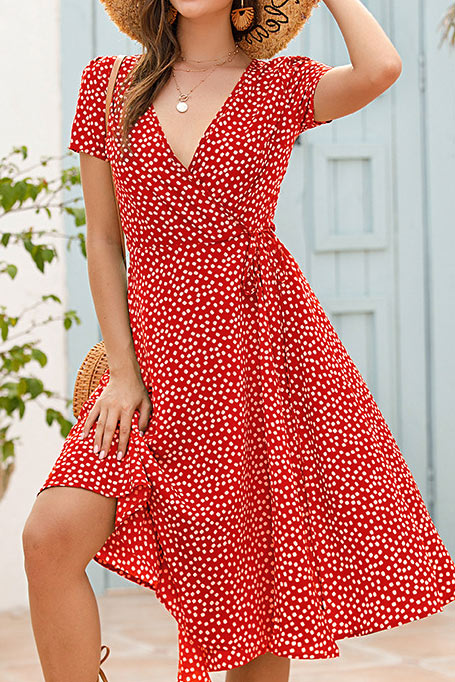Red Polka Dot Short Sleeve Summer Dress