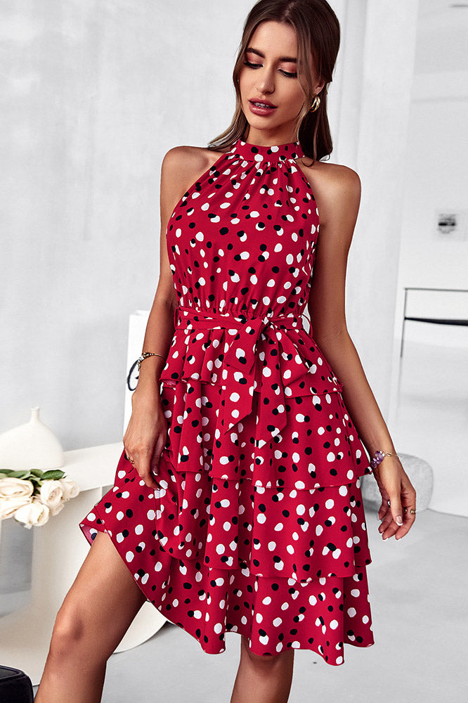 Red Sleeveless Print Swing Short Mini Dress