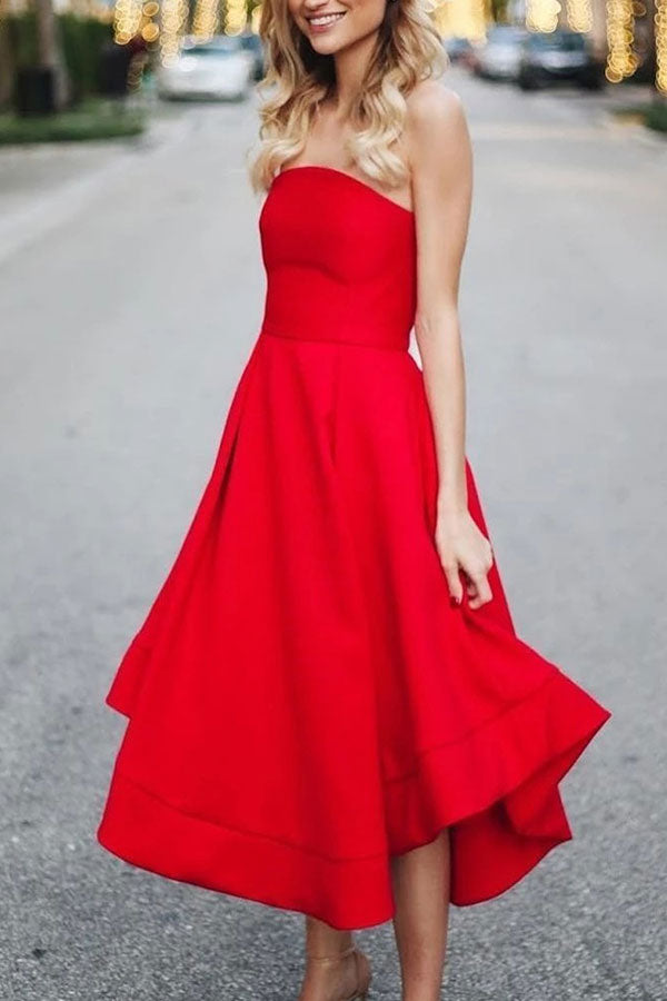 Red Off-the-shoulder Ruffled Dress