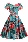 Retro Floral Print Scoop A-line Dress - Mislish