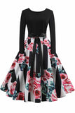 Retro Floral Print Scoop A-line Dress - Mislish