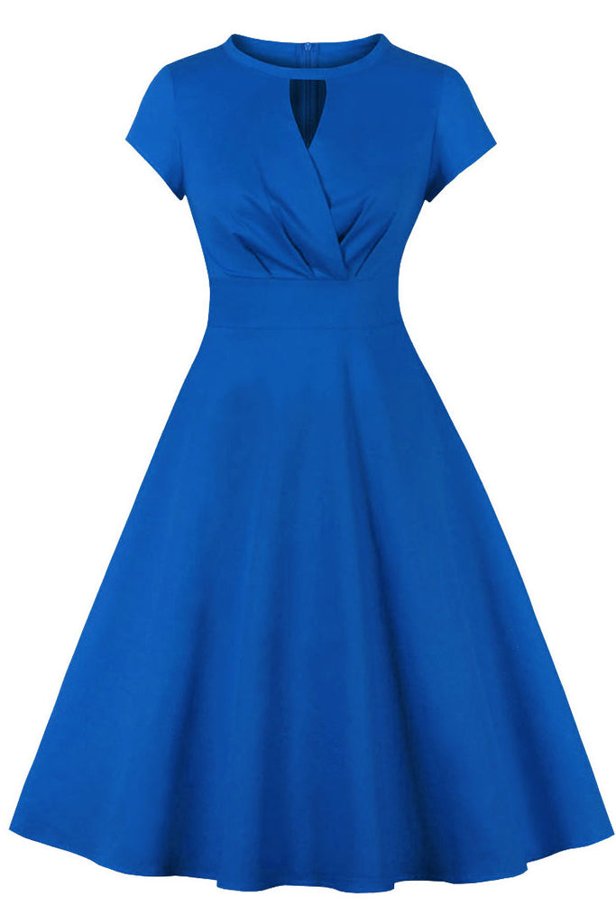 Royal Blue A-Line Midi Cocktail Party Dress