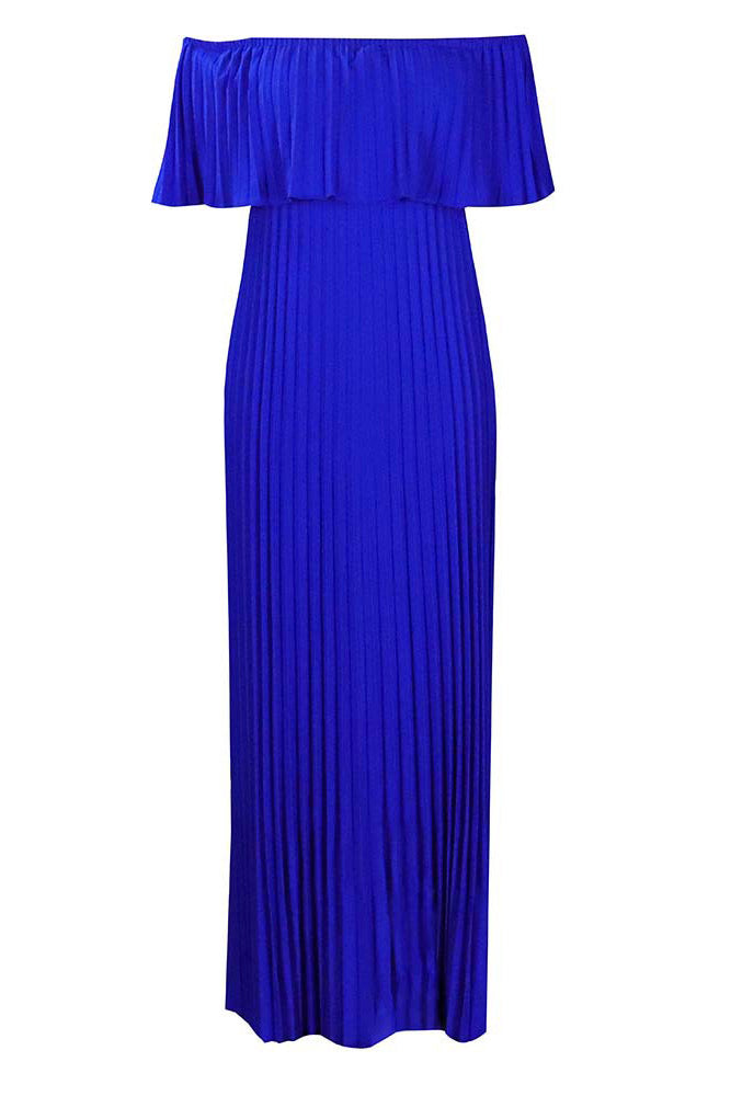 Royal Blue Off Shoulder Pleated Prom Gown Evening Dress