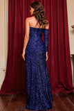 Royal Blue Strapless High Split Prom Gown Evening Dress