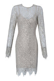 Sequin Long Sleeve Lace Mini Bodycon Dress - Mislish