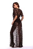 Sequined Tasseled Lace-up See Through Long Maxi Dress - Mislish